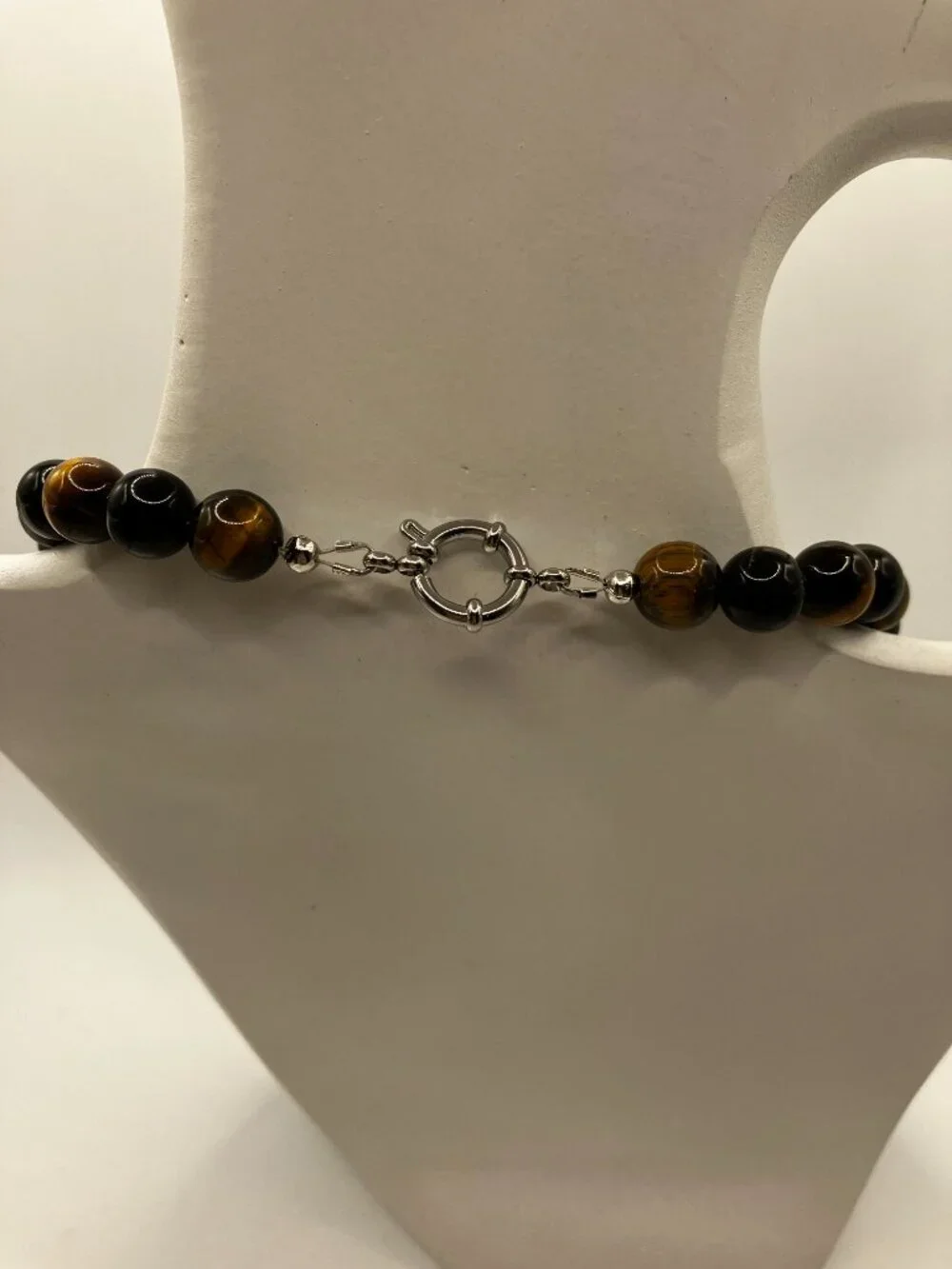 Men's Tiger Eye and Obsidian Genuine Gemstones 18.5-inch Choker Handmade NEW